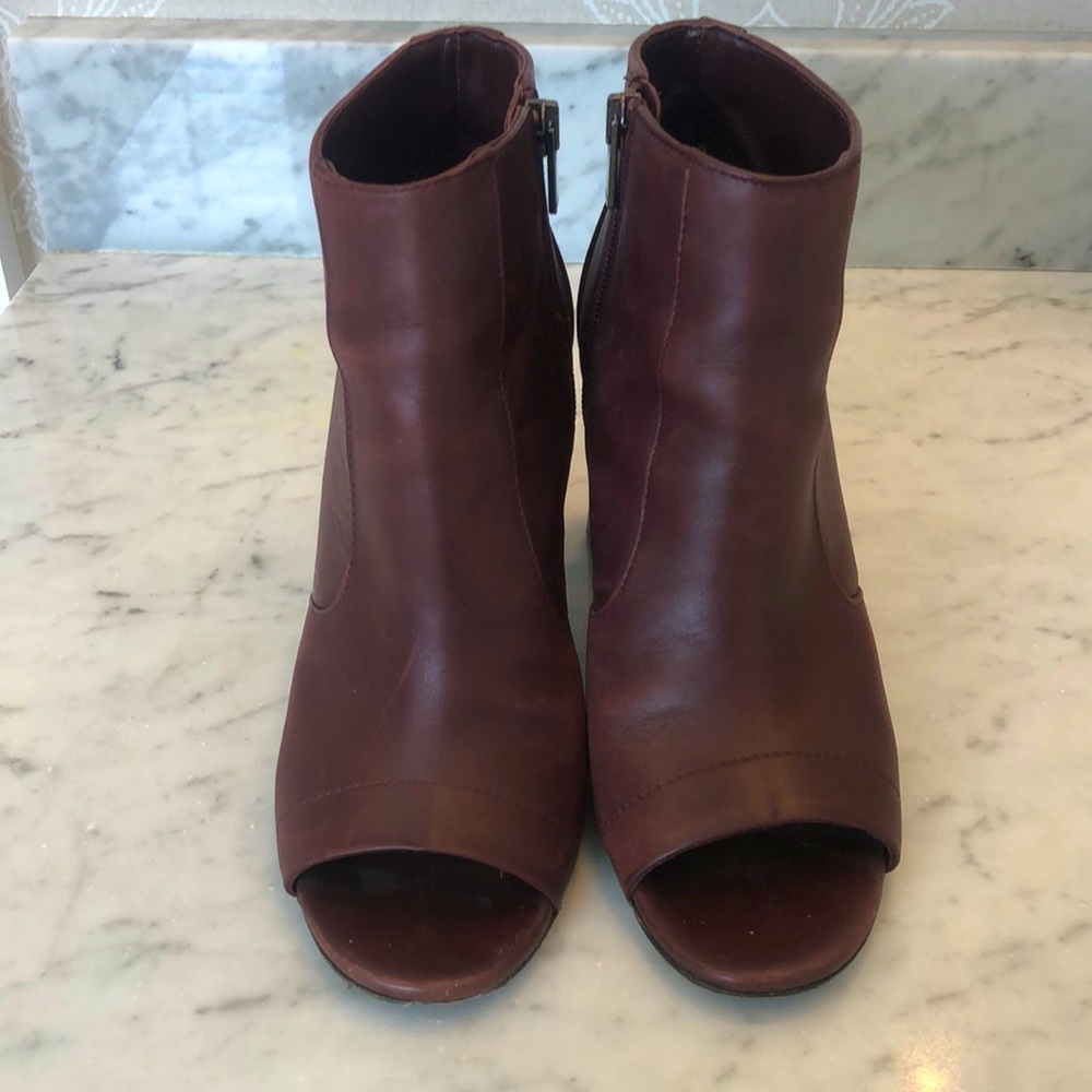 Vince maroon open toe booties.